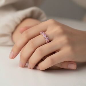 NEW 18K Gold Plated Pink Cz Eternity Ring Clean Girl Aesthetic Minimalist Sz 7